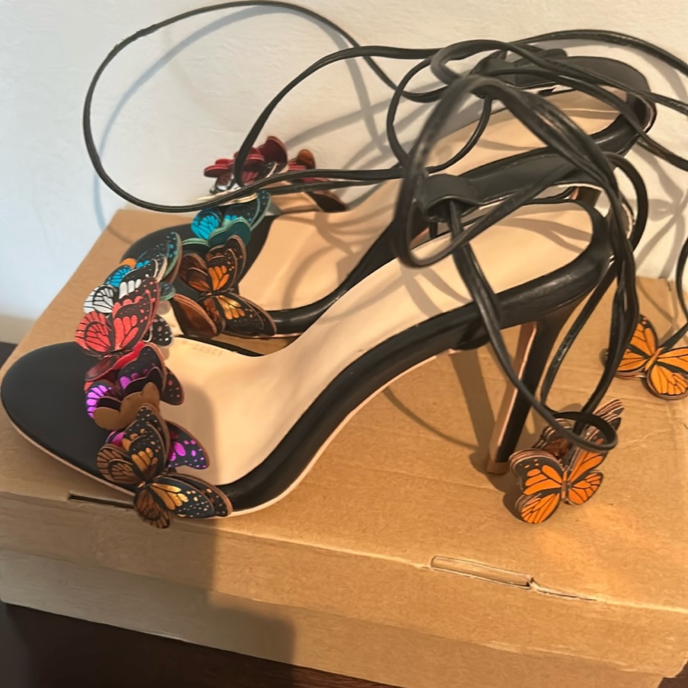 Butterfly black tie up heels